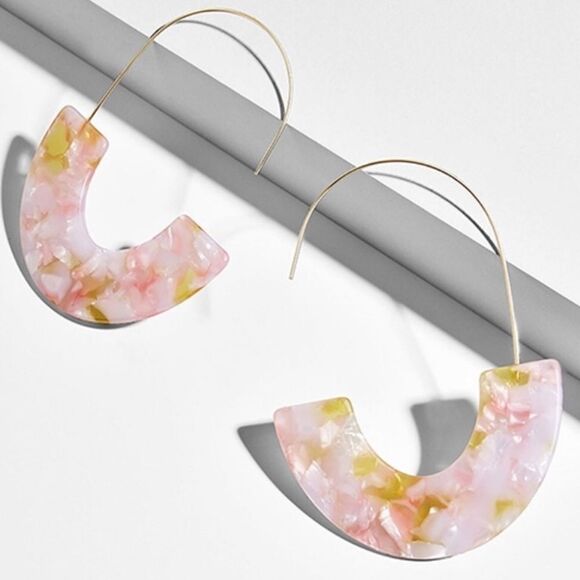 Blush Marble Acetate Semi-Circle Drop Earrings NWT - Picture 1 of 8